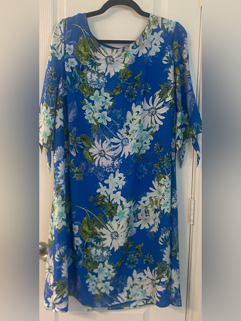 Worthington Blue Floral Dress with White & Green Blooms